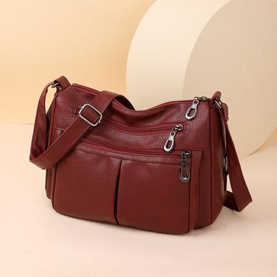 Women's Bag Soft Leather Texture Fashionable and Simple Solid Color Messenger Bag Flow Retro Shoulder Bag Casual Mother Bag