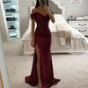 Třpytivé plisované šaty Elegantní výstřih do V Odhalená ramena Maxi Krátký rukáv Detail pasu Dlouhé Úzké Večerní párty Maturitní Ples Štíhlé Sexy Rozparek Jednobarevné Odhalená ramena