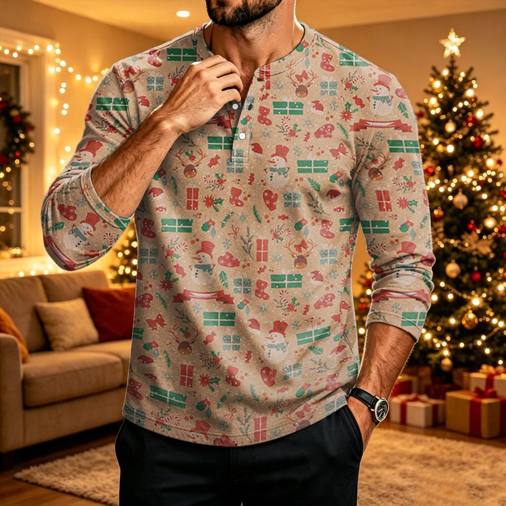 Men's Long Sleeve Shirt with Christmas Print