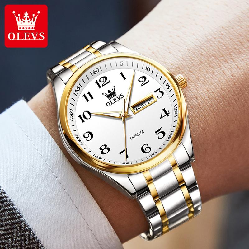 OLEVS 5567 Original Men's Watches Simple Classic Large Digital Dial Dual Calendar Waterproof Luminous Quartz Watch for Men Hot