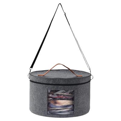 Hat Clothes Storage Bin -Handle & Shoulder Strap Round Cowboy Hat Box Foldable Hat Organizer Bag for Travel and Closet Storage