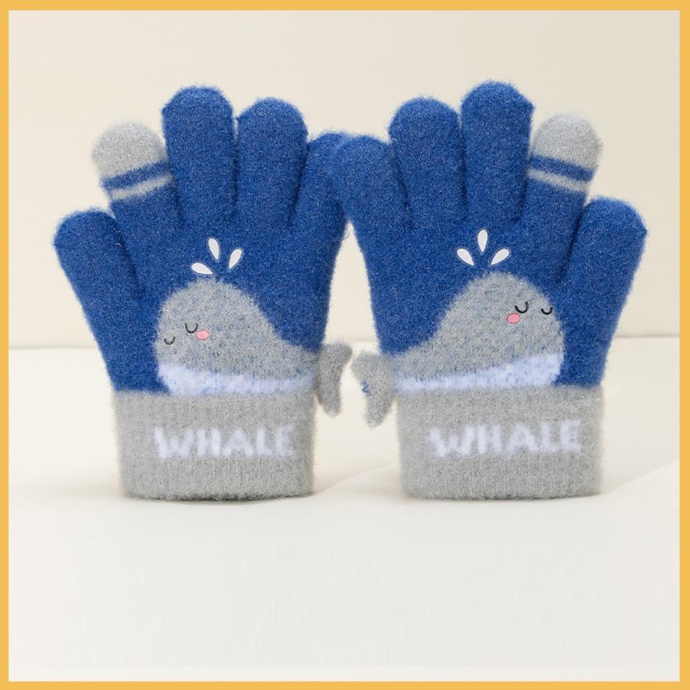 Warm Plush Winter Knitted Gloves Cute Whale Kids Gloves Cartoon Five-finger Gloves  Boys Girls