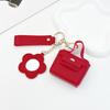 Mini PU Leather Keychain Bag with Flower Mirror Wrist Strap Trendy Bag Charm Perfect Christmas Gift for Female Friends
