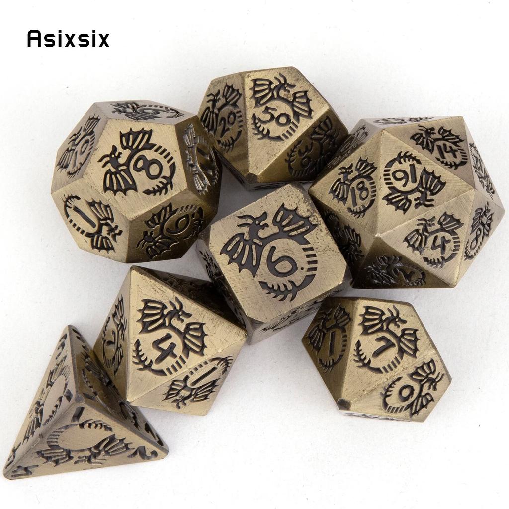 7 Pcs Yellow Dragon Metal Dice Solid Metal Polyhedral Dice Set Suitable for Role-Playing RPG  Board Game Card Game