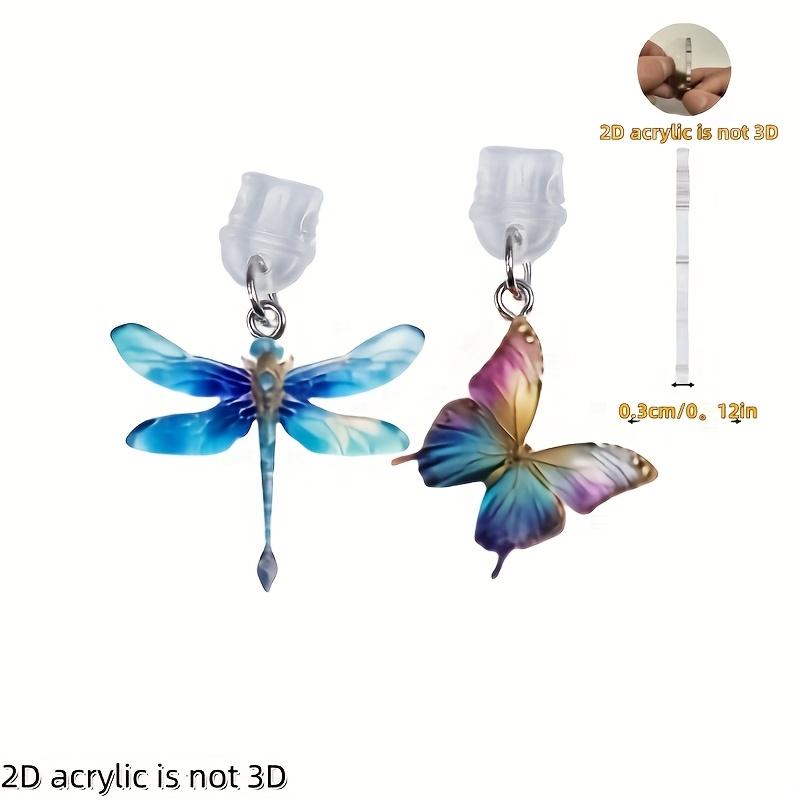 2D Flat 2pcs Beautiful Dragonfly and Butterfly 2D Plane Drawing Acrylic Mobile Phone Dustproof Plug