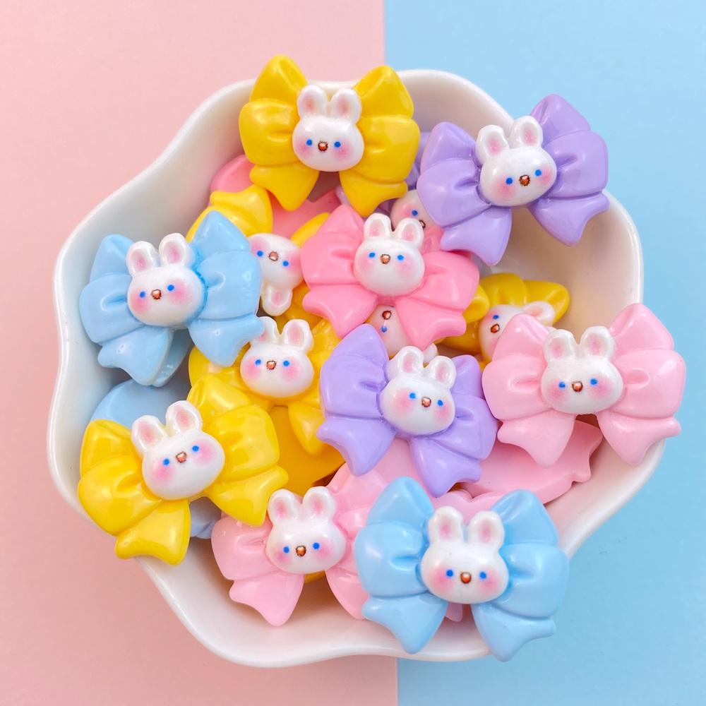 10Pcs New Cute Resin Rabbit Bow Series Flat Back Parts Embellishments For Hair Bows Accessories