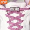 2Set Colorful Elastic Laces Sneakers Diamond Lock Shoelaces Without Ties No Tie Shoe Laces Glitter Flat Shoelace Shoe Accessorie