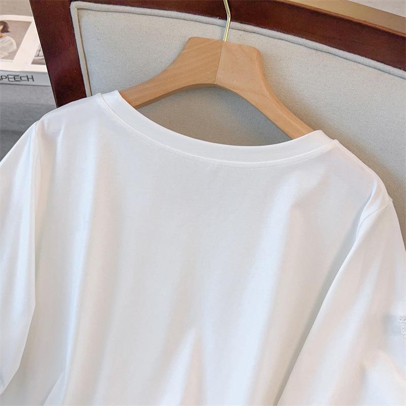 Camiseta de manga corta adelgazante de longitud media para mujer talla grande (Hasta 350 jin)