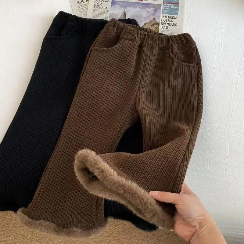 Girls' Winter Flare Pants Fleece-Lined White Bell Bottoms Toddler Cold Weather Trousers Soft Warm Stylish Snow Outfit