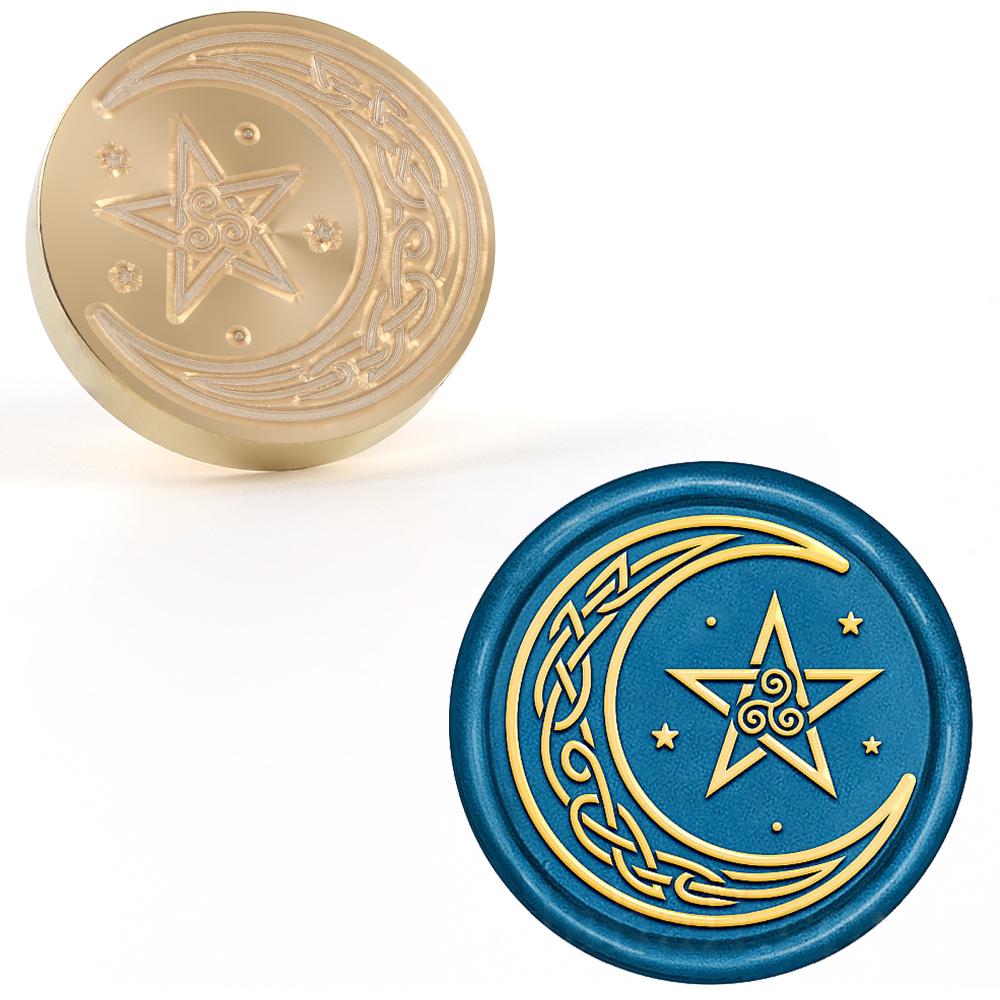 Moon Series Wax Seal Stamp, Pentagram Sealing Wax Solid Brass Stamp Heads Removable, For Decorating Notebook Invitations