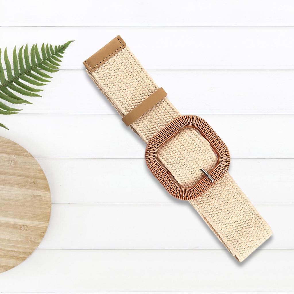 Plastic Buckle Waist Belt Aesthetic Braided Belt Decorative Waistband Wide Belt for Dress Elegant Weaving Waiststrap