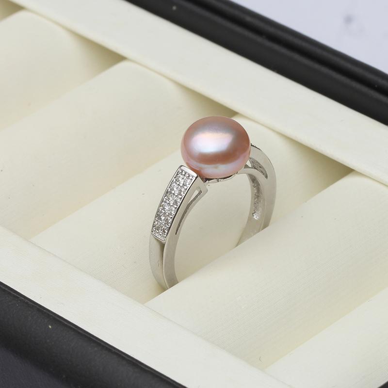 Genuine Natural Freshwater Pearl Rings Woman,925 Sterling Silver Ring With Pearl Adjustable Mom Wife Birthday Gift White Black