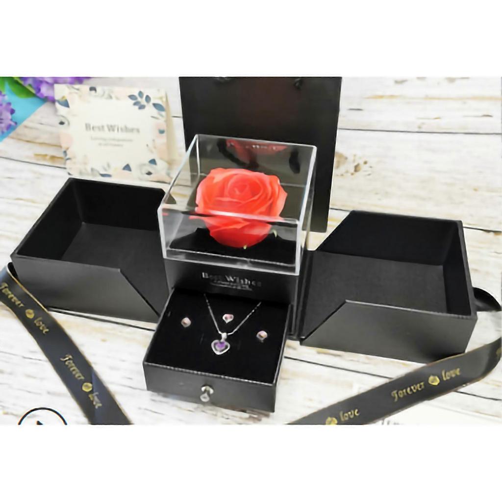 Rose Flower Jewelry Box Exquisite Ring Necklace Gift Case for Valentine's Day Anniversary WeddingBlack