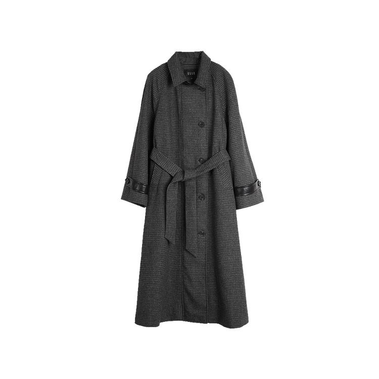 ELLE French Style Elegant Minimalist Long Coat Women Coats Gray Plaid EF49772