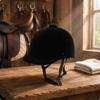 Casco de Montar de Terciopelo con Carcasa Redondeada, Ala Corta Negra, Equipo Deportivo para Jinetes