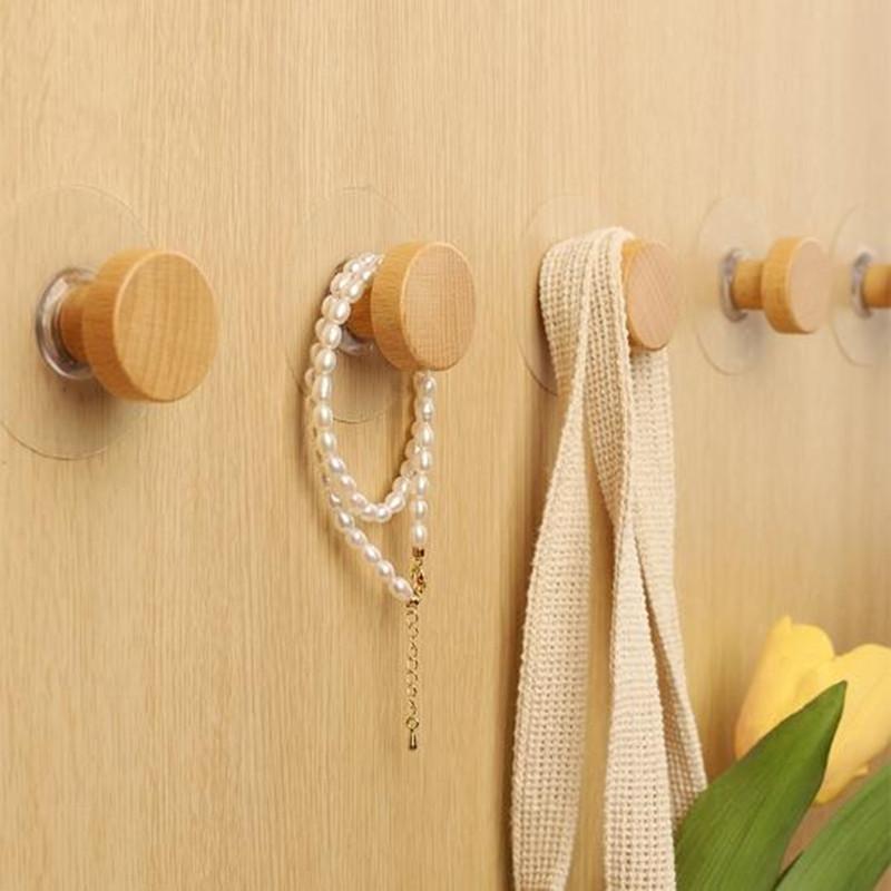 1-4pcs Wooden Hook Geometric Shape Wood Wall Hook Punch Free Wooden Coat Peg Coat Hanger for Hanging Clothes Hat Scarves Towel