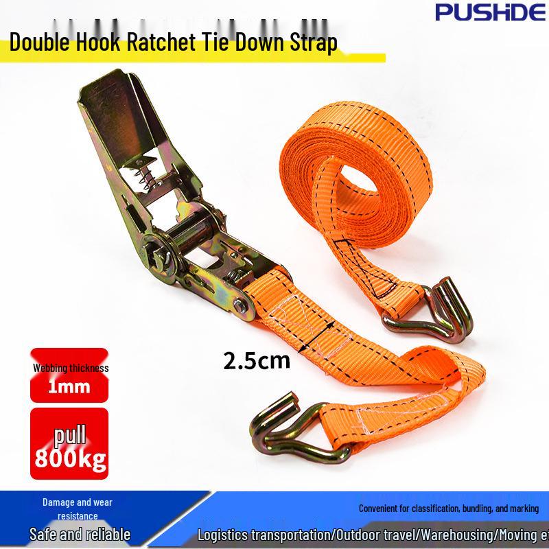 In-Stock Double Hook Ratchet Tie-Down Straps Set for Cargo Trucks Double Hook Color Zinc Ratchet Strap 2.5cm*2m