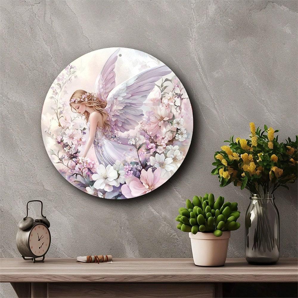 1pc Vintage Angel Garden Wall Decor, 8x8 Inch Aluminum Hanging Sign, Pre-Drilled Easy Mount for Home Patio Living Room