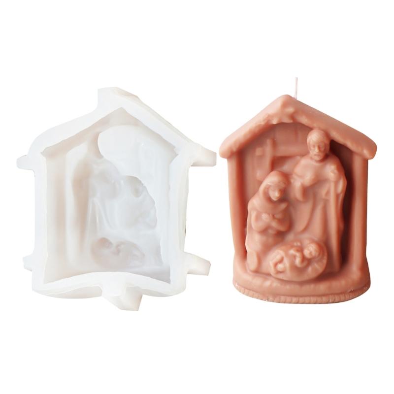 Jesuses Family Candle Silicone Mold Prayer Statue Resin Mold 3D House Concrete Cement Gypsum Mold Church Home Decorations