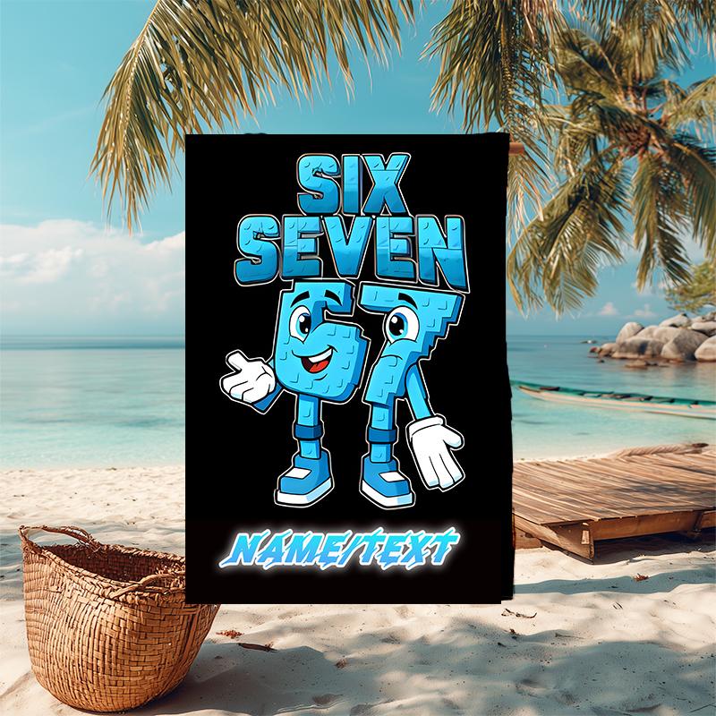 1PC Custom Name "Six Seven Puzzle Fun" Beach Towel Highly Absorbent And Sand-Resistant Towel for Swimming, Pool, Yoga, And Travel Lightweight