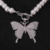 Europäischer und amerikanischer Schmuck Kreative Persönlichkeit Diamant Großer Schmetterling Anhänger Weibliche Mode Imitation Perlenkette