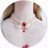 Elegant Black Layered Necklace Vintage Imitation Pearl Necklaces Gothic Victorian Lolita Costume Necklaces for Bridal Wedding