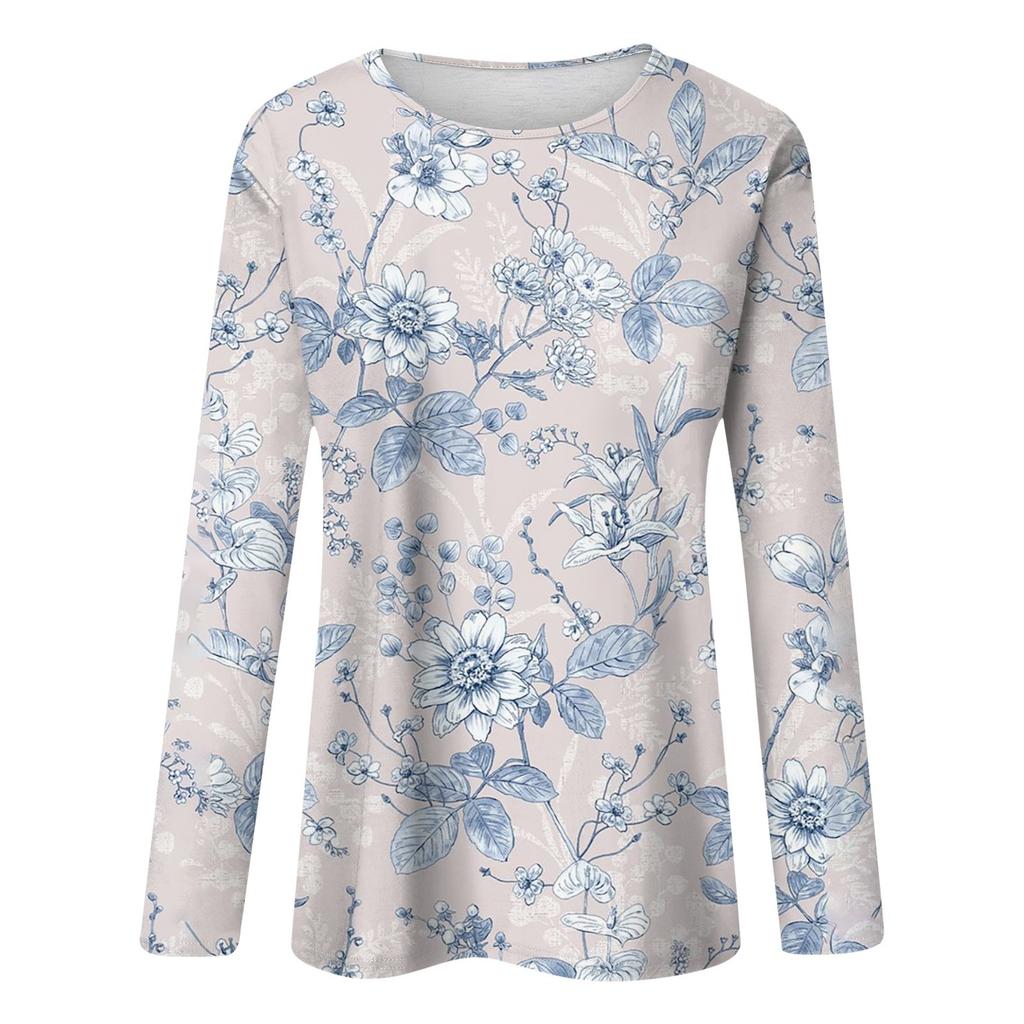 Damenmode, lässig, mit Blumenmuster, Rundhalsausschnitt, langärmeliges Pullover-Oberteil
