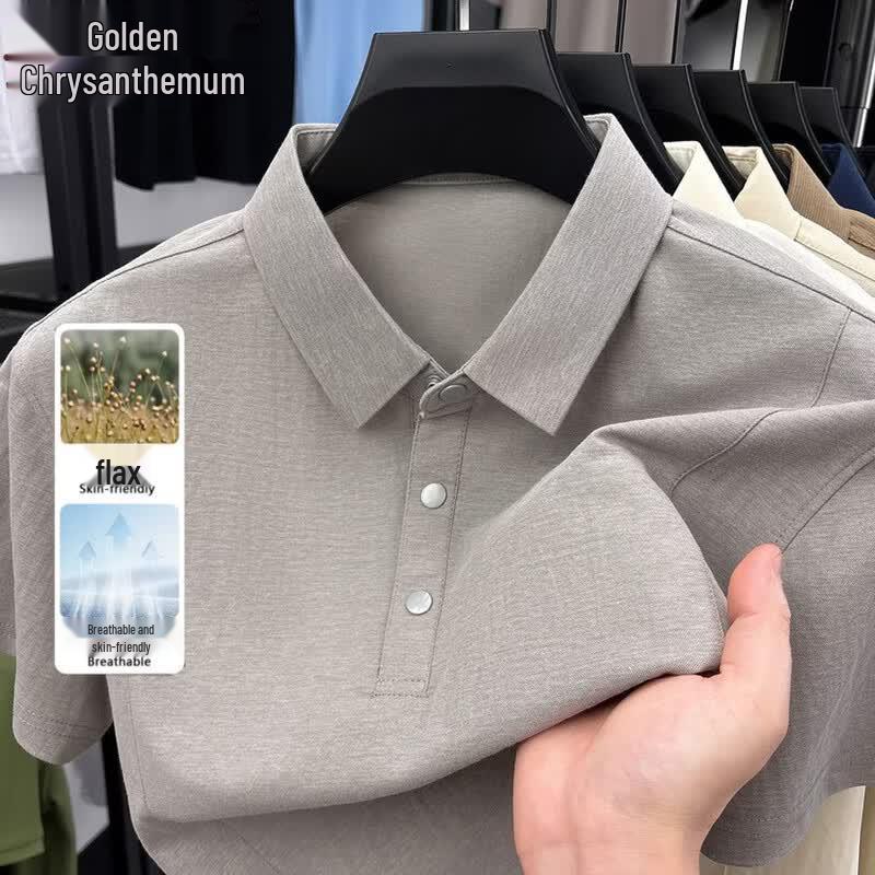 

Men s Tencel Linen Blend Short-Sleeve Polo Shirt 4XL