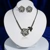 Black Rose Zirconia Flower Necklace and Earrings Set for Women