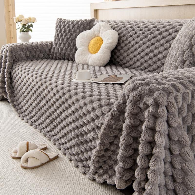 One Piece Sofa Cover with A Feeling of Cat Riding In Winter Simple and Thickened Plush Sofa Towel Winter Anti Slip Full Package Sofa Cover