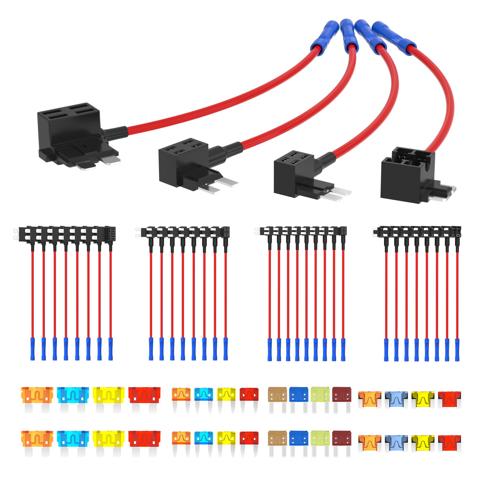 36PCS Fuse Tap 12V 4 Types Add a Fuse Kit with 5A 10A 15A 20A Fuse Standard Low Profile Fuse Tap Adapter Mini and Micro2 for Car 36PCS