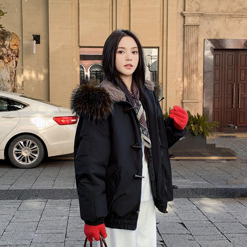 

Зимняя Новая Стеганая Куртка Ветрозащитный Капюшон Дизайн с Большим Меховым Воротником Ветрозащитная Стеганая Куртка XL чёрный