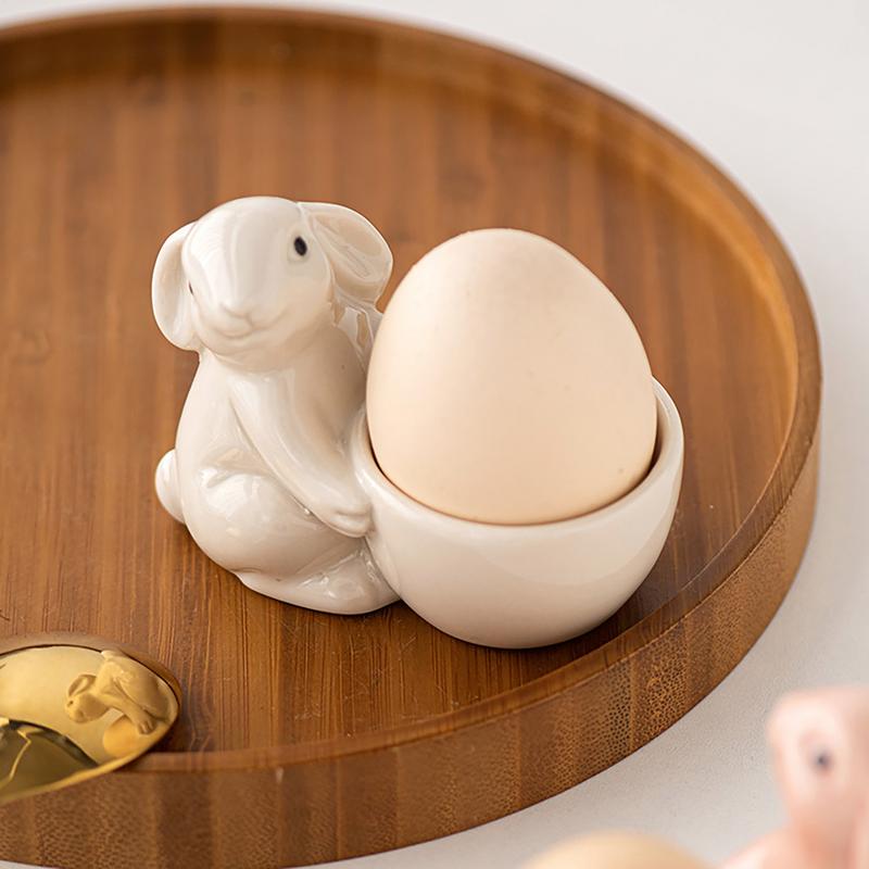 Ceramic Rabbits Shape Egg Cup Cute Bunny Shaped Egg Stand Holder Tabletop Ornaments Hard Boiled Egg Holder Container Egg Tools
