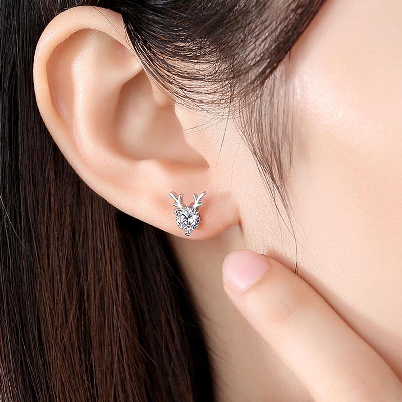 Korean Style Antler Earrings: Cute Silver Imitation Studs for Women’s Trendy Christmas Fashion