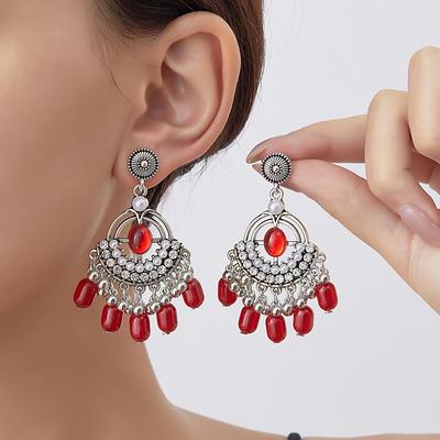 Retro Ethnic Style Rhinestone Tassel Earrings for Women , Nepal Fashion Dangle Earrings , Classic Elegant Drop Earrings