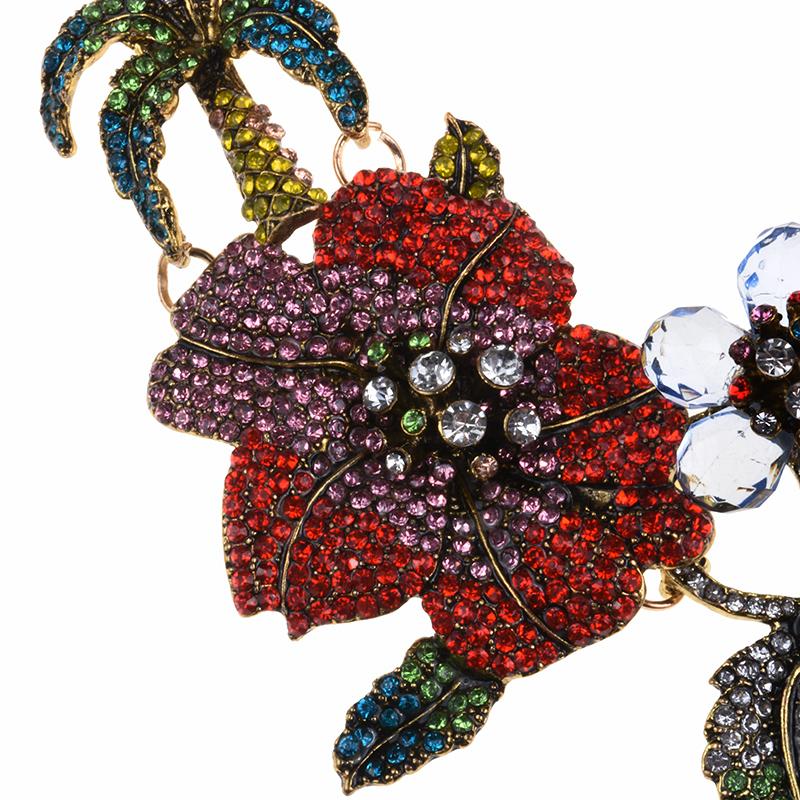 Fashion Colorful Crystal Rhinestone Flamingo Choker Necklace Women Indian Ethnic Statement Large Collar Big Bib Necklace Jewelry