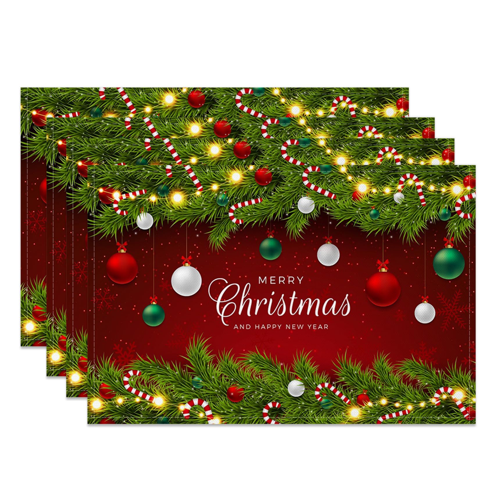 

Cartoon Winter Placemats Set of 4 Snowman Christmas Tree Sleds Pine House Table Mats for Home Party Dining Table Decor Durable Waterproof Place Mats 1 4Pcs