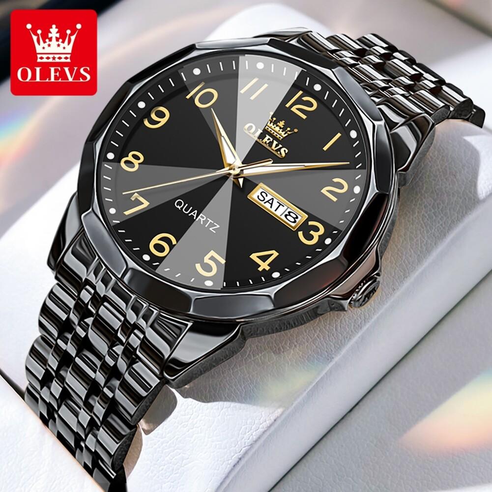 OLEVS Men Watch Original Brand Waterproof Luminous Quartz Watch Rhombus Mirror Stainless Steel Watch With Box