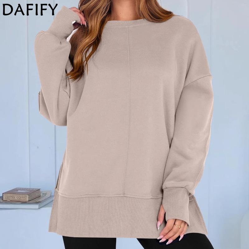 DAFIFY Women's Fashion Casual Spring Autumn Solid Color Print Long Sleeve O-Neck Blouses & Shirts