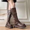 New tall knight boots 2025 boots autumn and winter thick-soled thin thick heel belt buckle British retro boots women