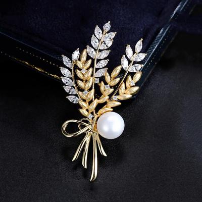 Gold Retro Wheat Ear Brooch High-end Atmospheric Pearl Brooch Light Luxury Niche Pin Suit Accessories