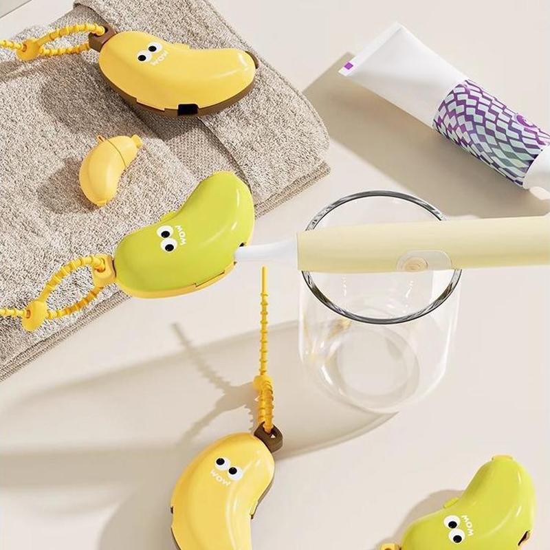 Plastic Toothbrush Head Protective Cover Portable Banana Shape Toothbrush Dust Cap Cover 2In1 Brush Protect Toothbrush Case Cap
