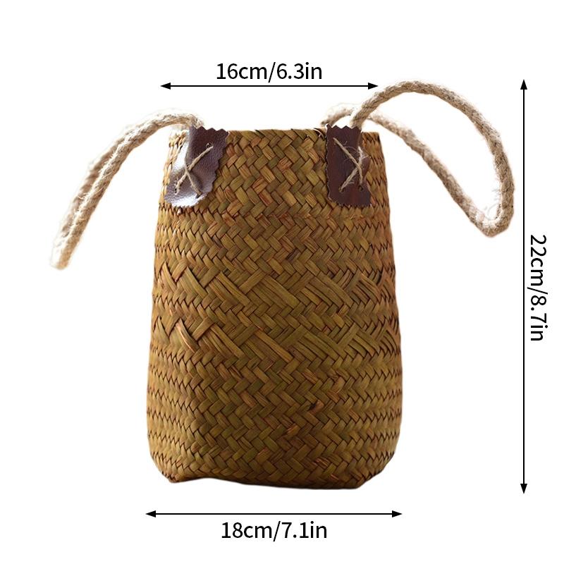 Маленькая плетеная корзина из морских водорослей с ручкой корзина для цветов из ротанга для свадьбы домашний декор плетеные корзины для хранения растений цветочный горшок 2139₽
