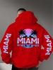 Street Culture Symbol Print Hellblau Gradient Sonnenuntergang + Palme. Herren Herbst-Winter Kapuzenpullover mit Miami-Schriftmuster-Print
