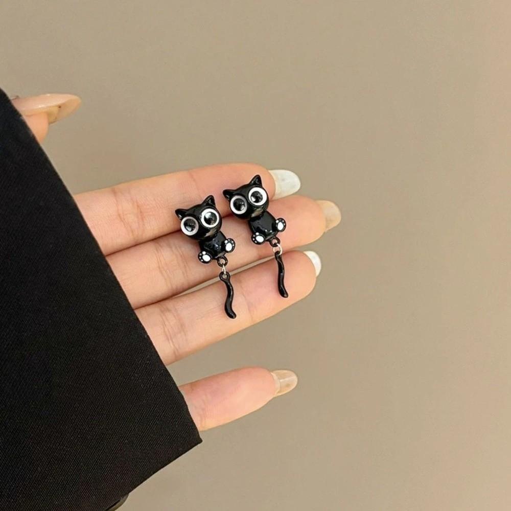 Simple Black Cat Earrings Cute Cartoon Earrings Fashion Black Cat Ear Studs Girl