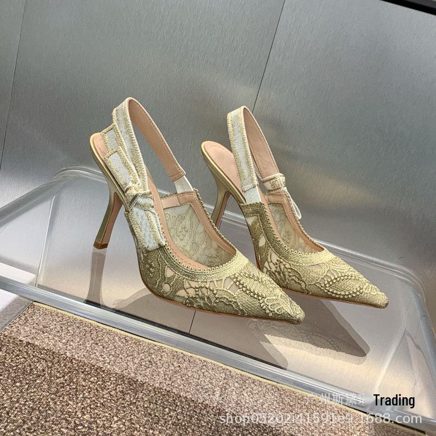 Lace Embroidery Women s Sandals - 2024 Autumn: Hollow Pointed Toe, Bow Detail, Cat Heel, Open Back 36