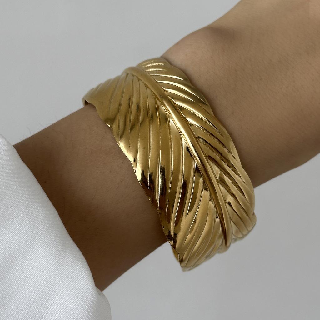 Stainless Steel Versatile Gold Irregular Hollow Wide Version Jewelry Women