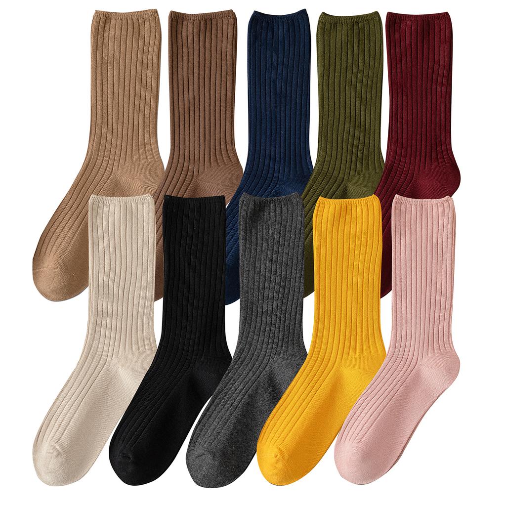 10Pairs Retro Frauen Baumwolle Lose Socken Herbst Winter Stricken Einfarbig Lange Schwarz Rosa Koreanische Japanische Student Mädchen