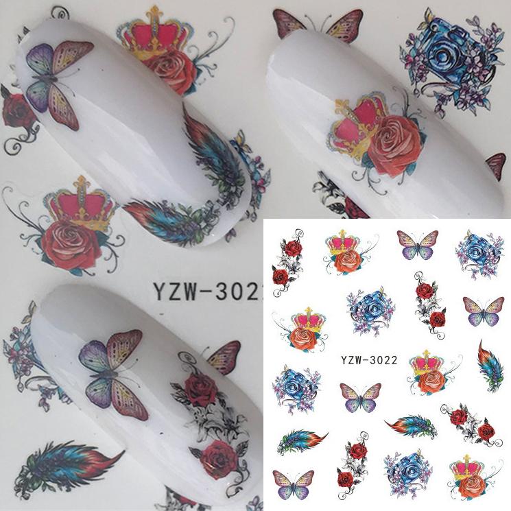 1 Sheet Flower Series Nail Art Water Transfer Sticker Full Wraps Deer Lavender Tattoo Flamingo Nail Tips DIY Decals Decoration