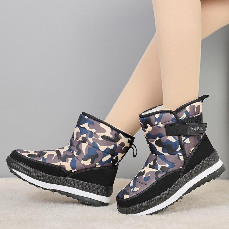 Botas de neve camufladas de inverno novas, tamanho grande para mulheres e homens, aquecidas, com sola grossa, de cano alto, sapatos de algodão